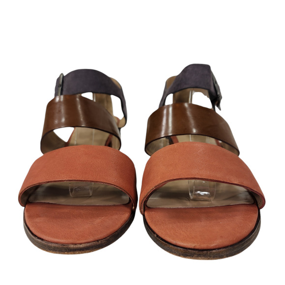 Eileen Fisher 10 Womens Sandals Heel Repeat Colorblock Orange Brown Open Strappy - Picture 6 of 12